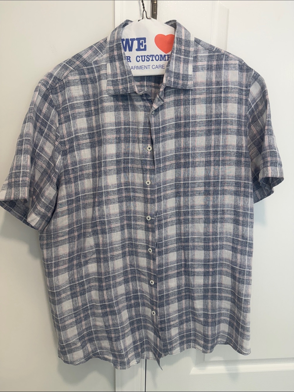 Bugatchi Men's Short-Sleeve Plaid Button-Down Shirt - Blue & White